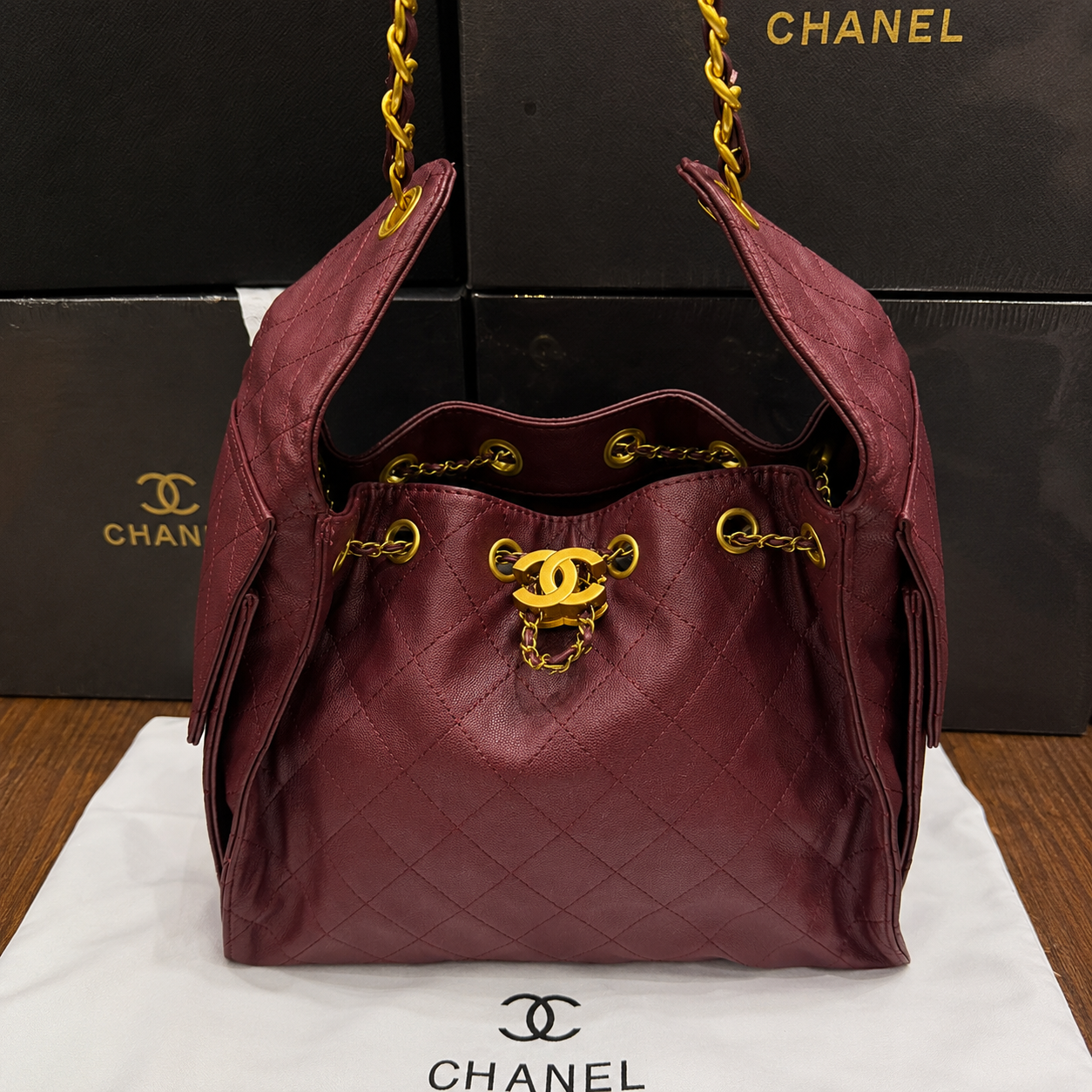 Chanel Quilted Chain Bucket Shoulder Bag
