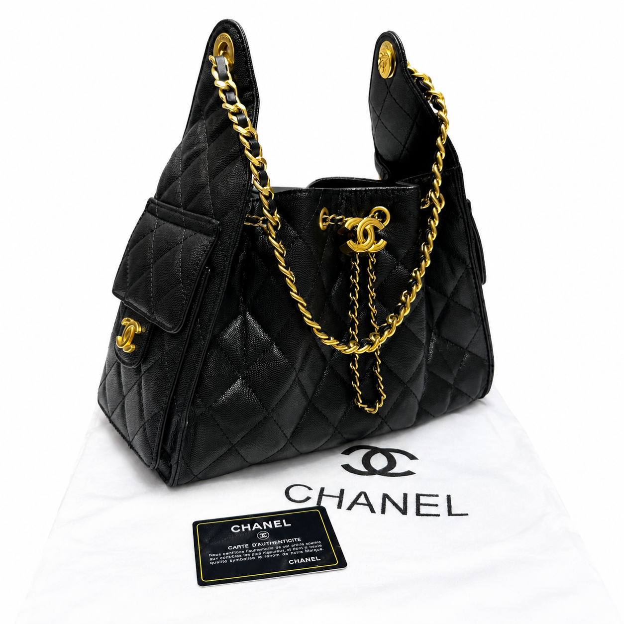 Chanel Quilted Drawstring Shoulder Tote Bag