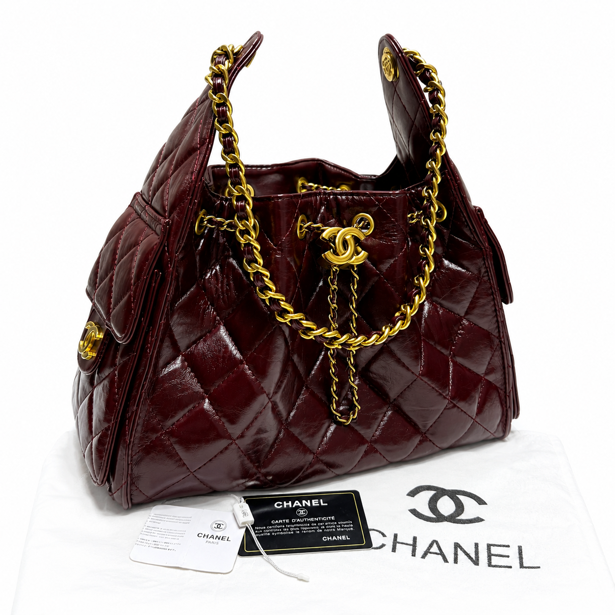 Chanel Quilted Drawstring Shoulder Tote Bag