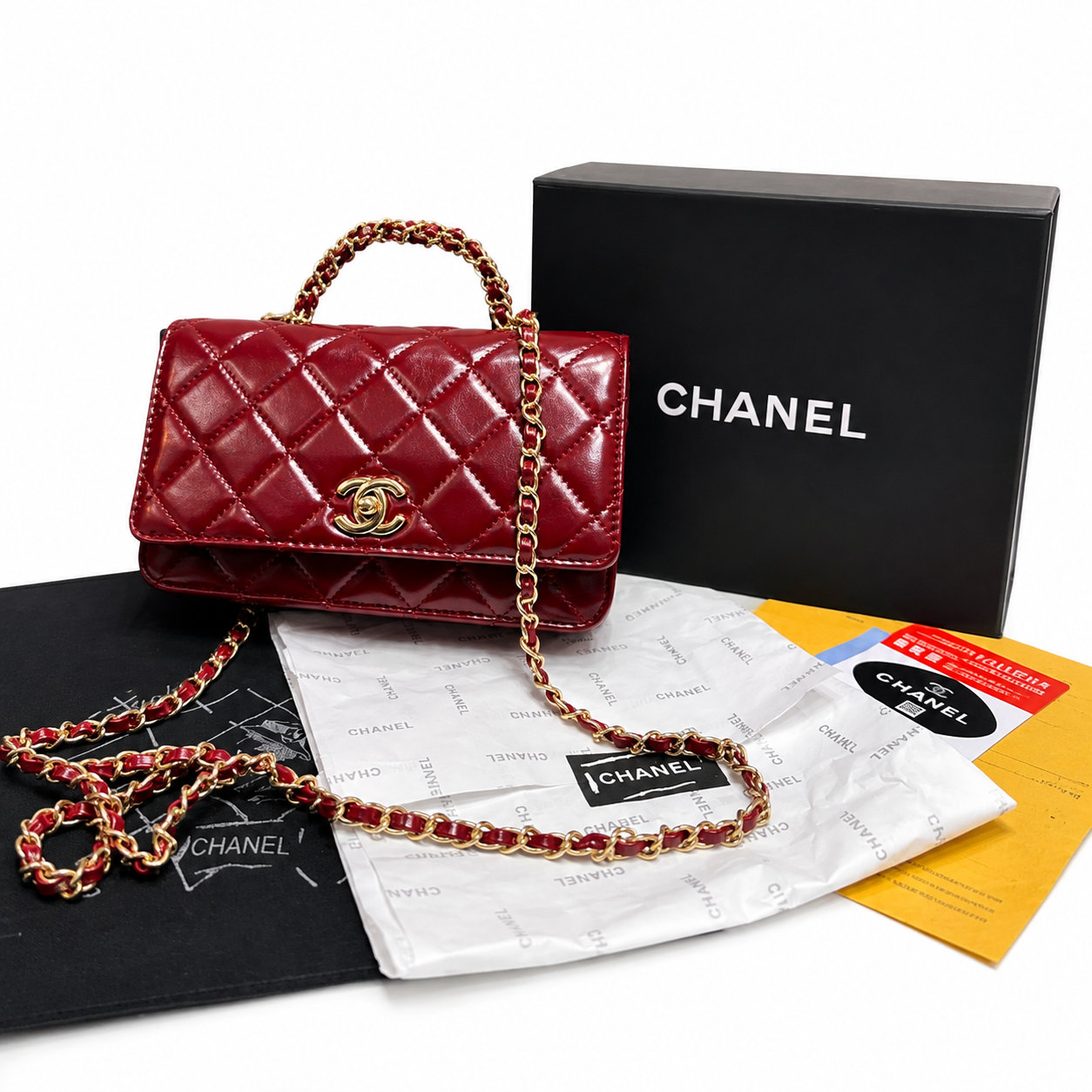 Chanel Quilted Patent Leather Chain Handle Flap Bag