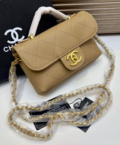 Chanel Style Quilted Mini Top Handle Flap Bag
