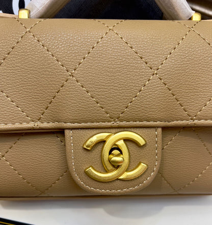 Chanel Style Quilted Mini Top Handle Flap Bag