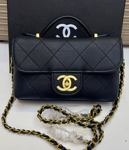 Chanel Style Quilted Mini Top Handle Flap Bag
