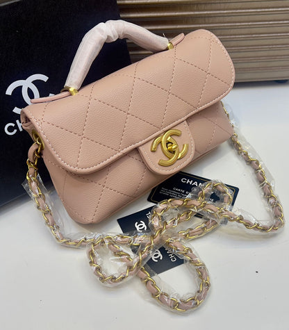 Chanel Style Quilted Mini Top Handle Flap Bag