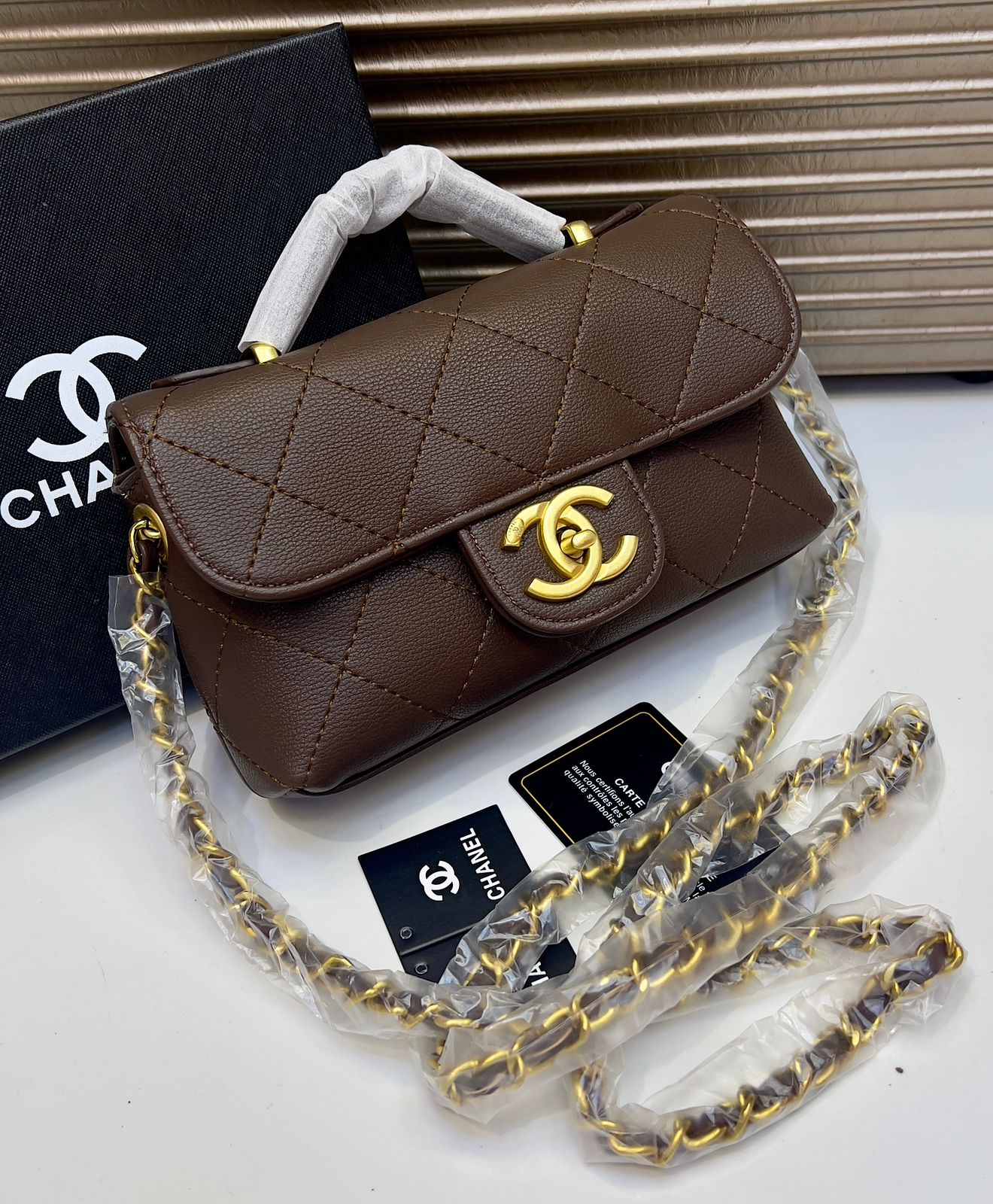 Chanel Style Quilted Mini Top Handle Flap Bag