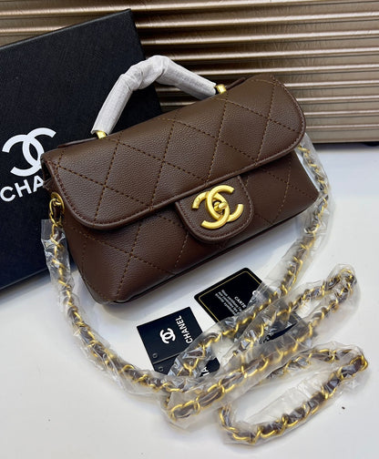Chanel Style Quilted Mini Top Handle Flap Bag