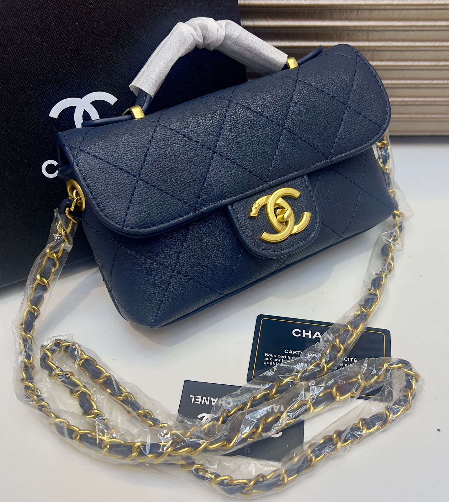 Chanel Style Quilted Mini Top Handle Flap Bag