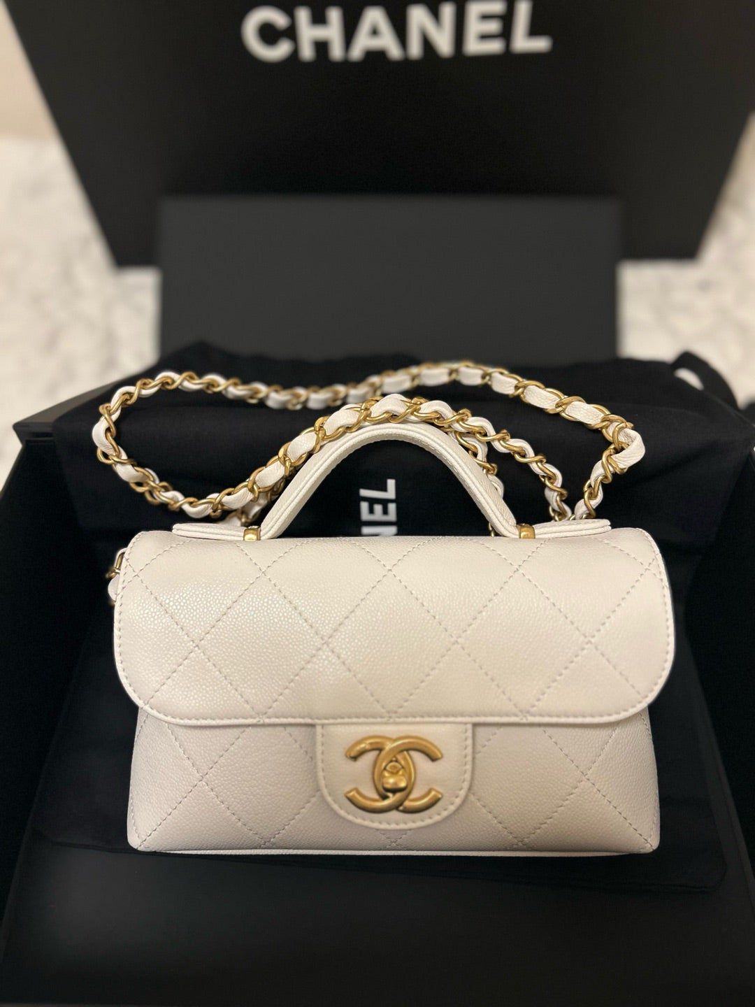 Chanel Style Quilted Mini Top Handle Flap Bag