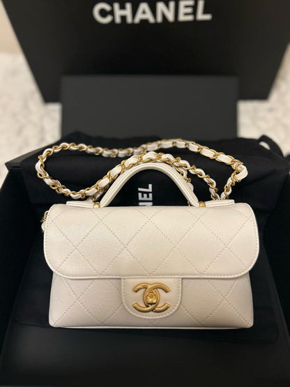 Chanel Style Quilted Mini Top Handle Flap Bag