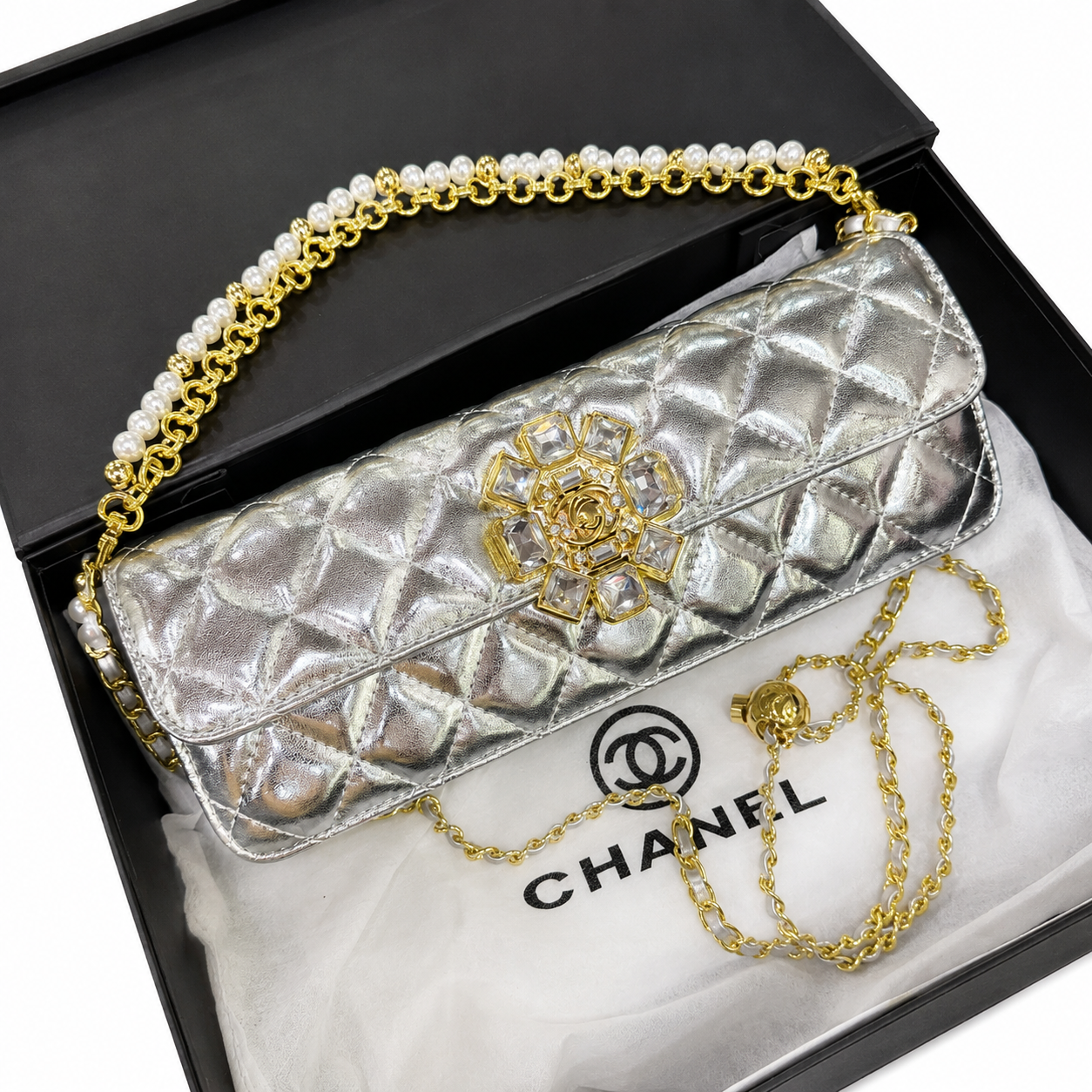 Chanel Crystal Camellia Quilted Flap Bag