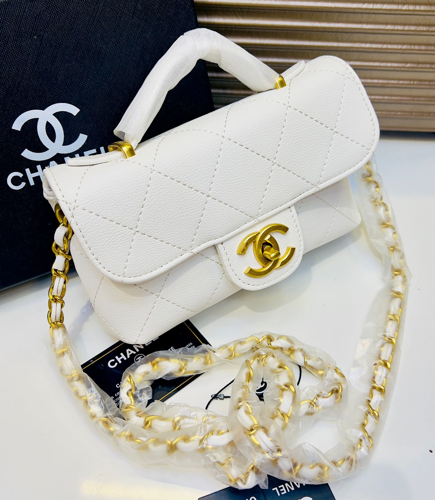 Chanel Style Quilted Mini Top Handle Flap Bag
