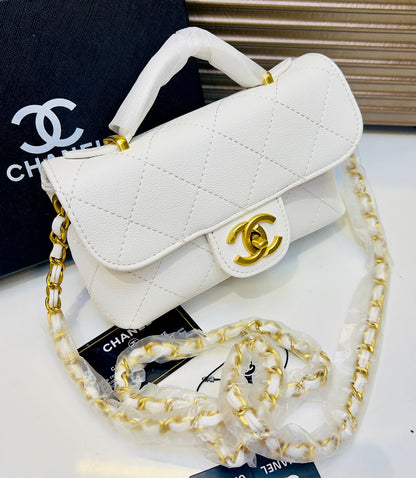 Chanel Style Quilted Mini Top Handle Flap Bag