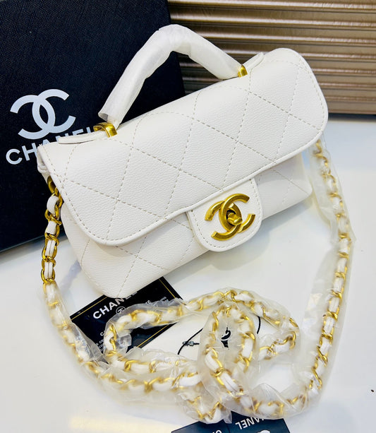 Chanel Style Quilted Mini Top Handle Flap Bag