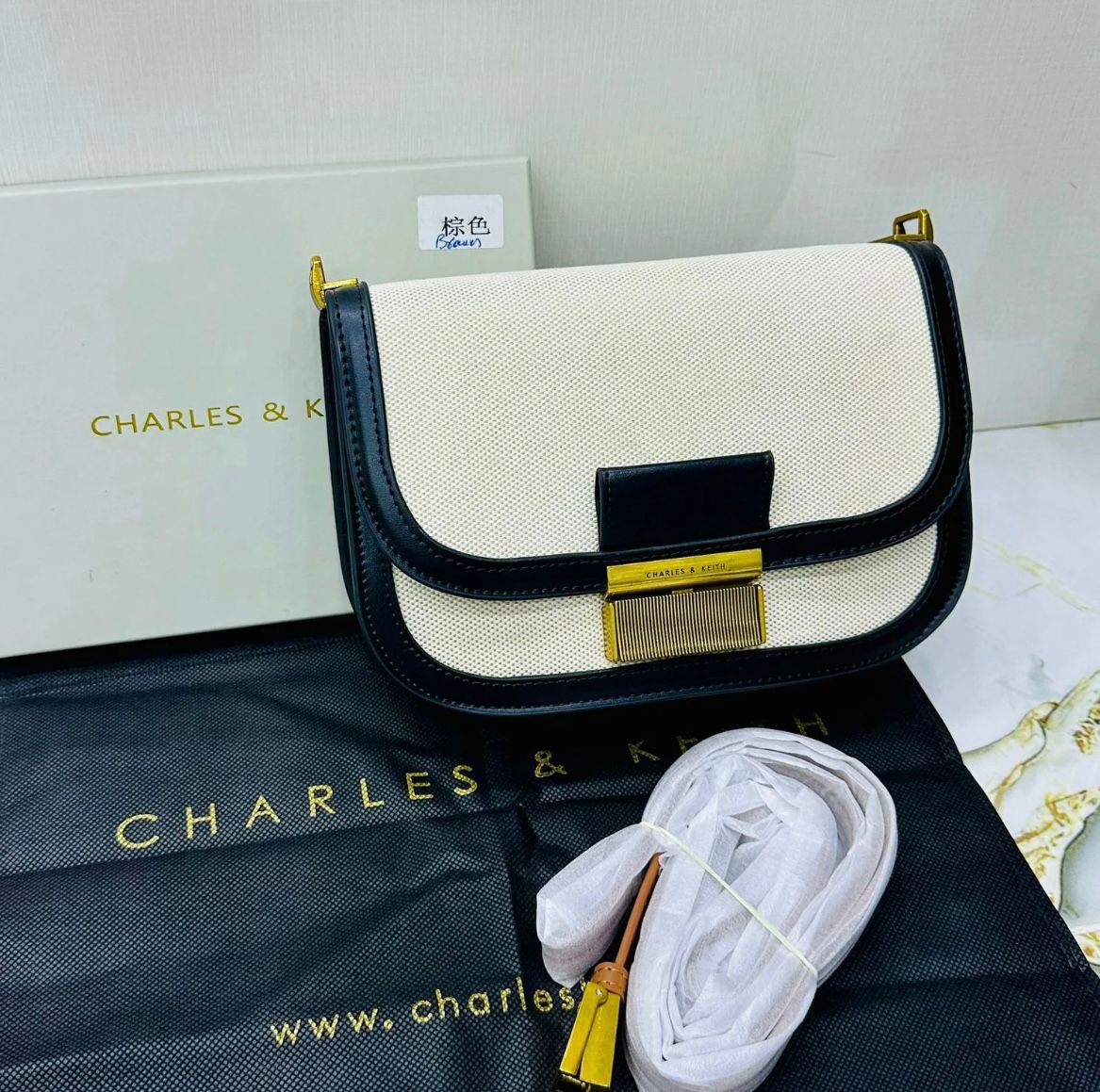 Charles & Keith Contrast Trim Crossbody Bag