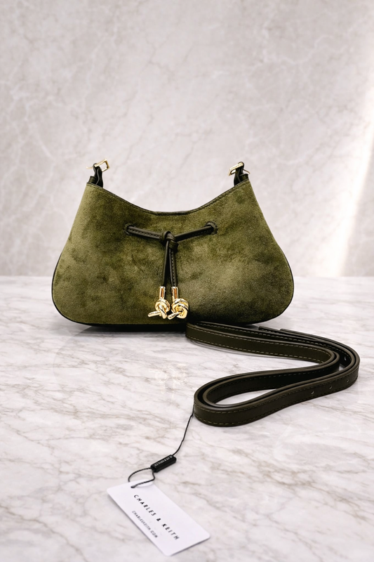 Charles & Keith Suede Drawstring Shoulder Bag
