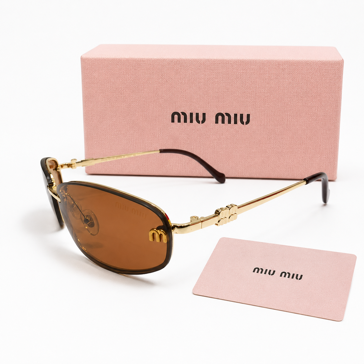 Miu Miu Rimless Rectangle Sunglasses – Brown
