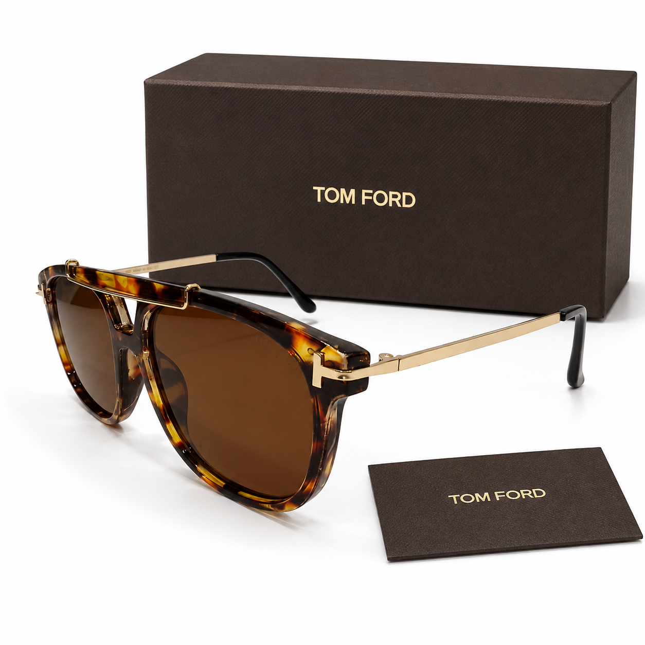Tom Ford Double-Bridge Navigator Sunglasses – Tortoiseshell Brown