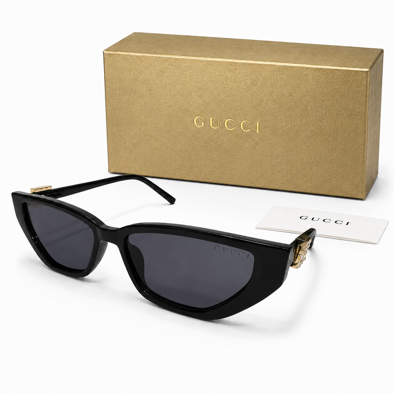 Gucci Crystal Hinge Cat-Eye Sunglasses – Glossy Black