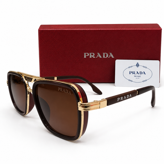 Prada Double-Bridge Pilot Sunglasses – Chocolate Brown & Gold