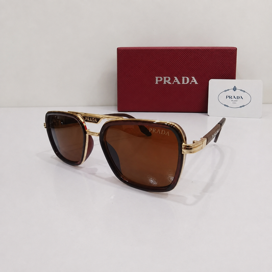 Prada Double-Bridge Pilot Sunglasses – Chocolate Brown & Gold