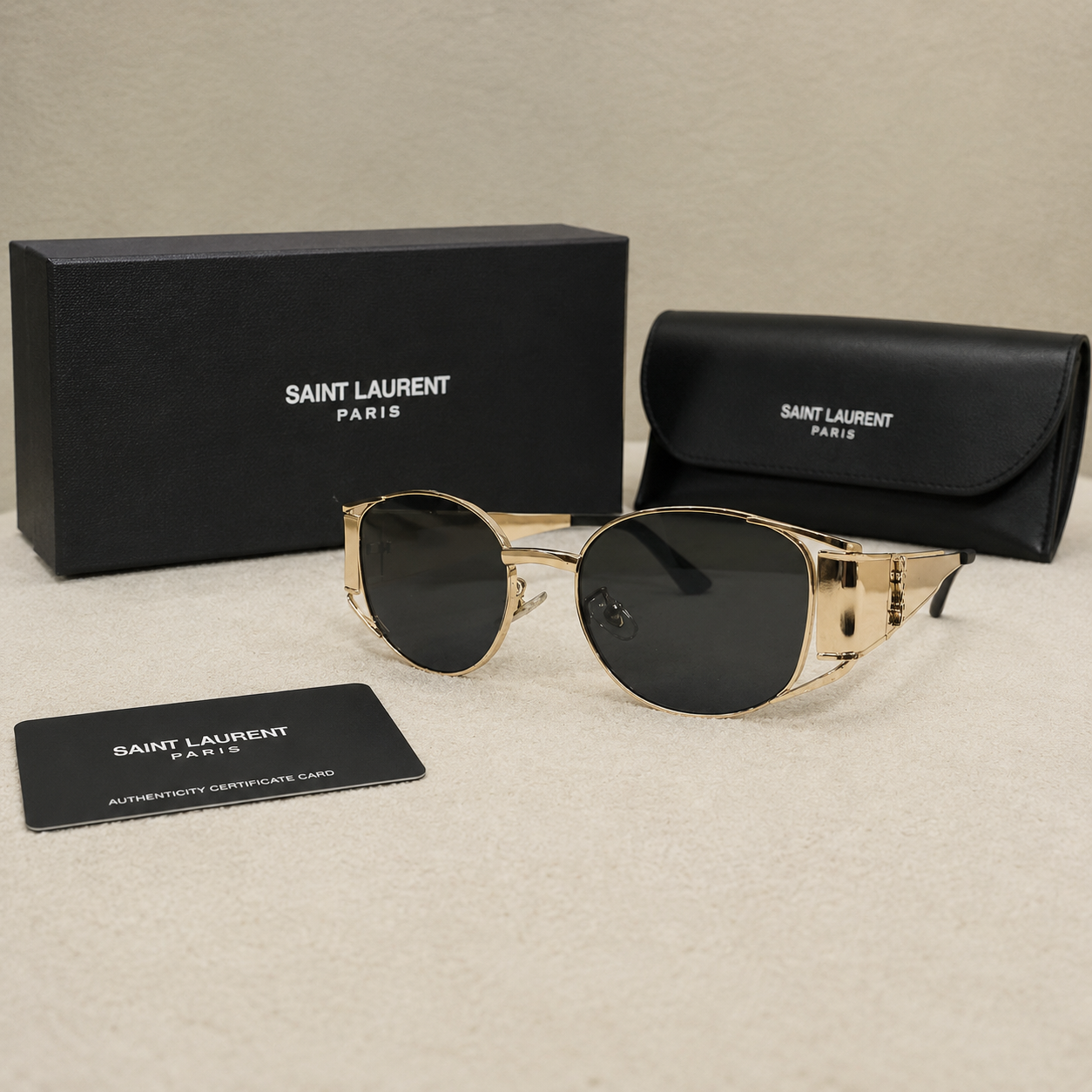 Saint Laurent Gold Oval Metal Sunglasses