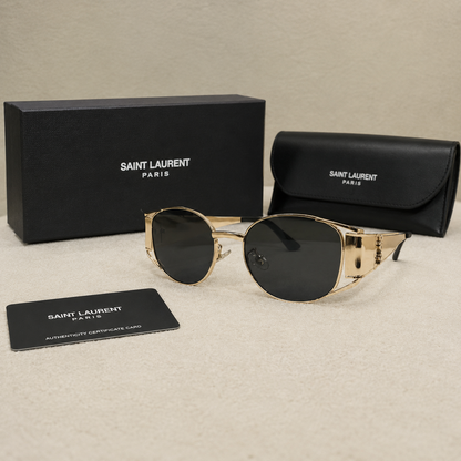 Saint Laurent Gold Oval Metal Sunglasses