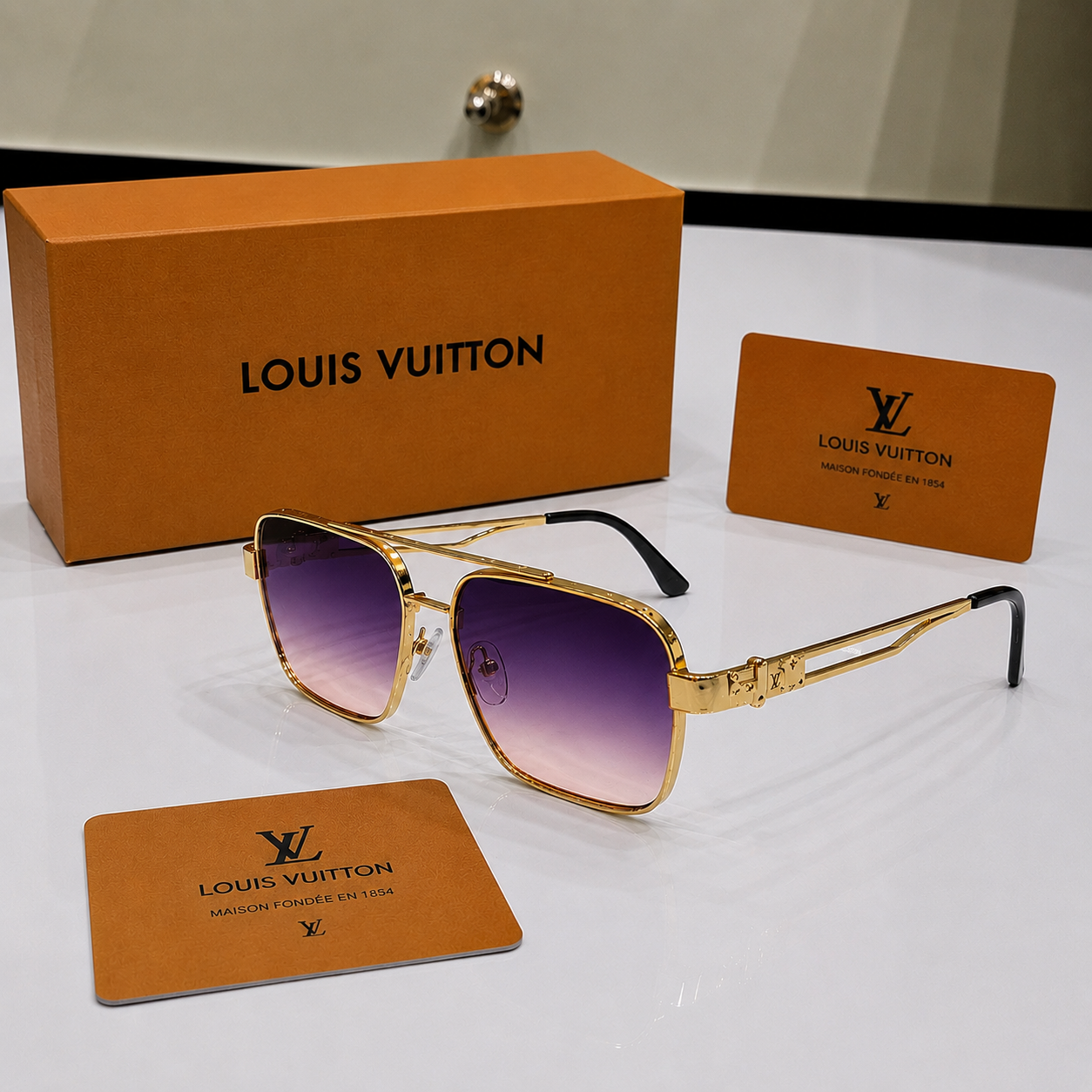 Louis Vuitton Signature Gold Navigator Sunglasses