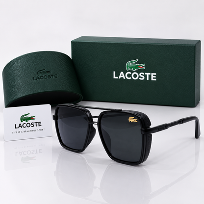 Lacoste Black Double-Bridge Square Navigator Sunglasses