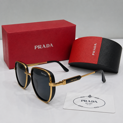Prada Black and Gold Oversized Square Sunglasses