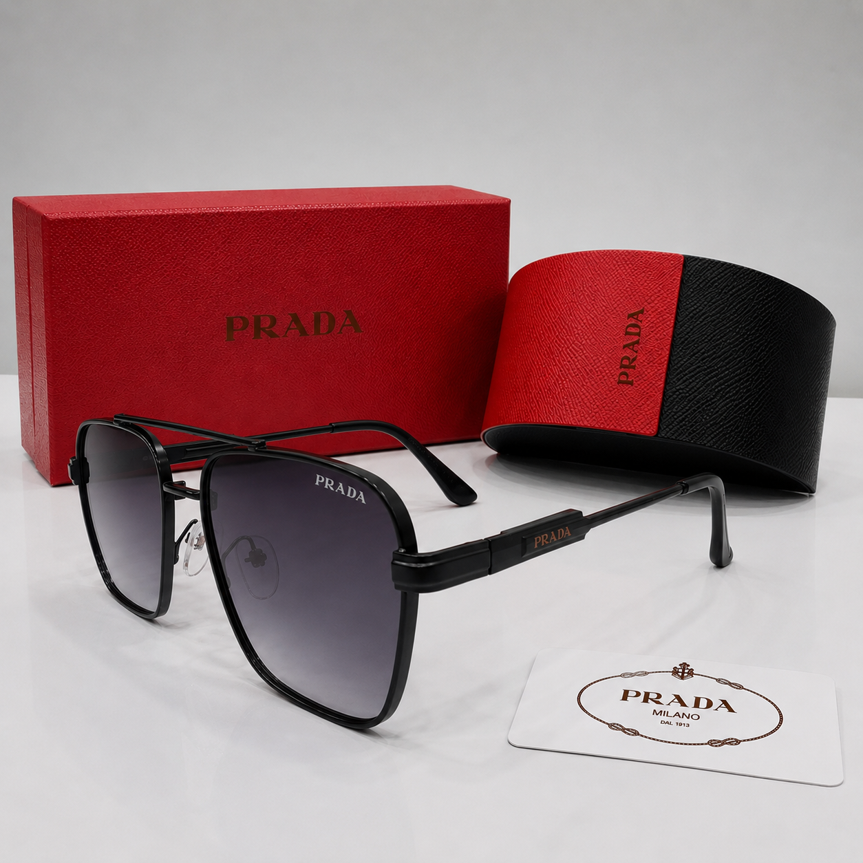 Prada Black Square Double-Bridge Gradient Sunglasses