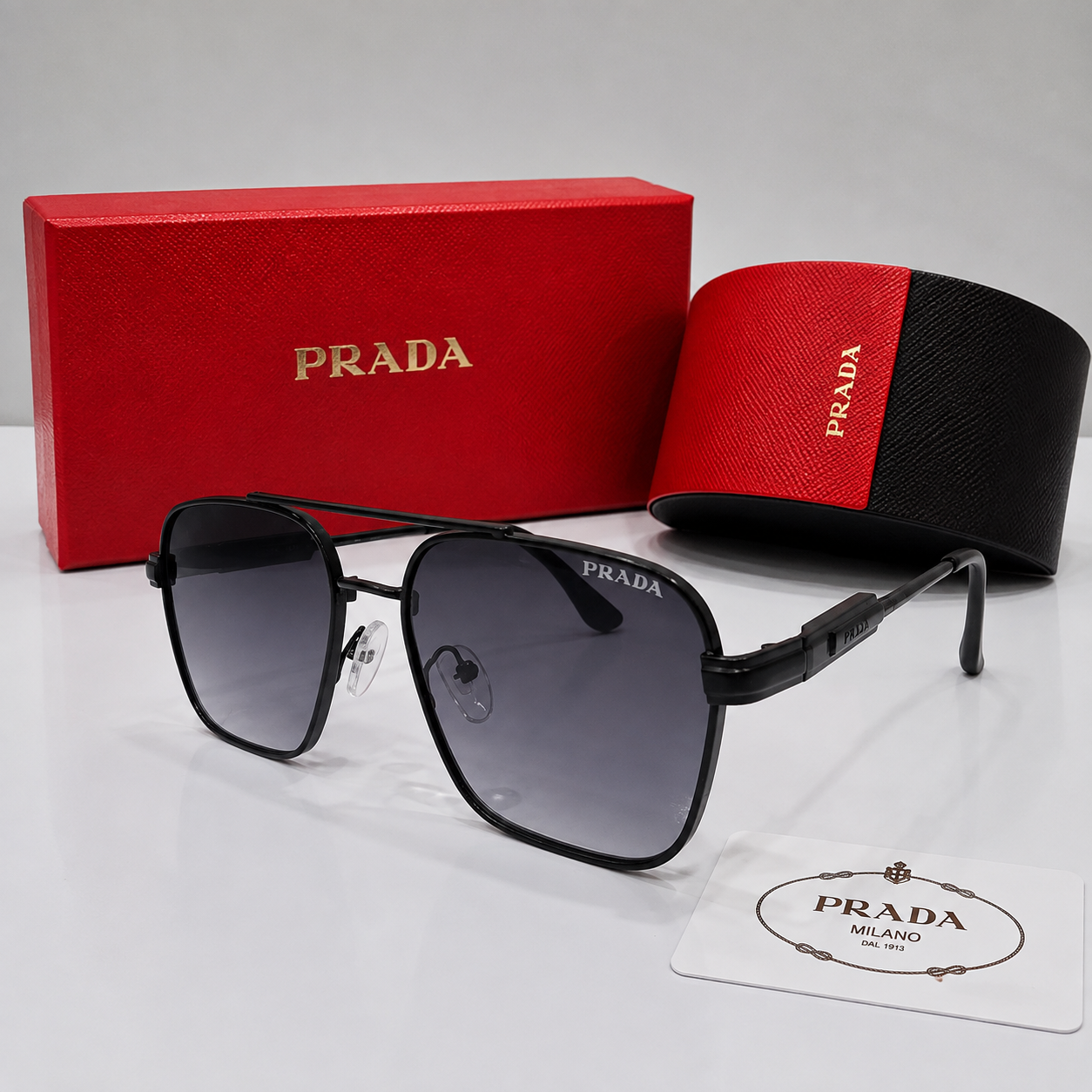 Prada Black Square Double-Bridge Gradient Sunglasses