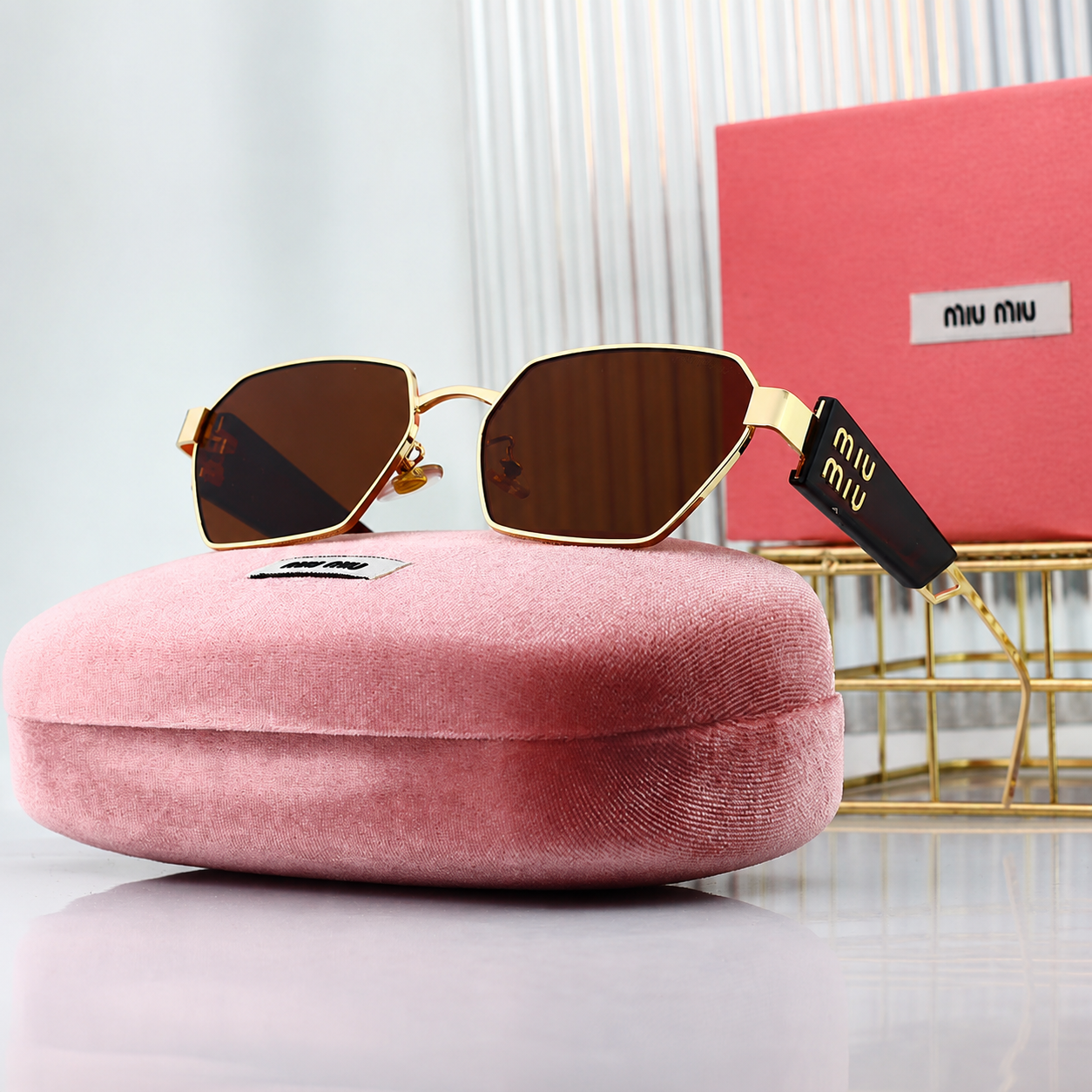 Miu Miu Geometric Gold Frame Sunglasses