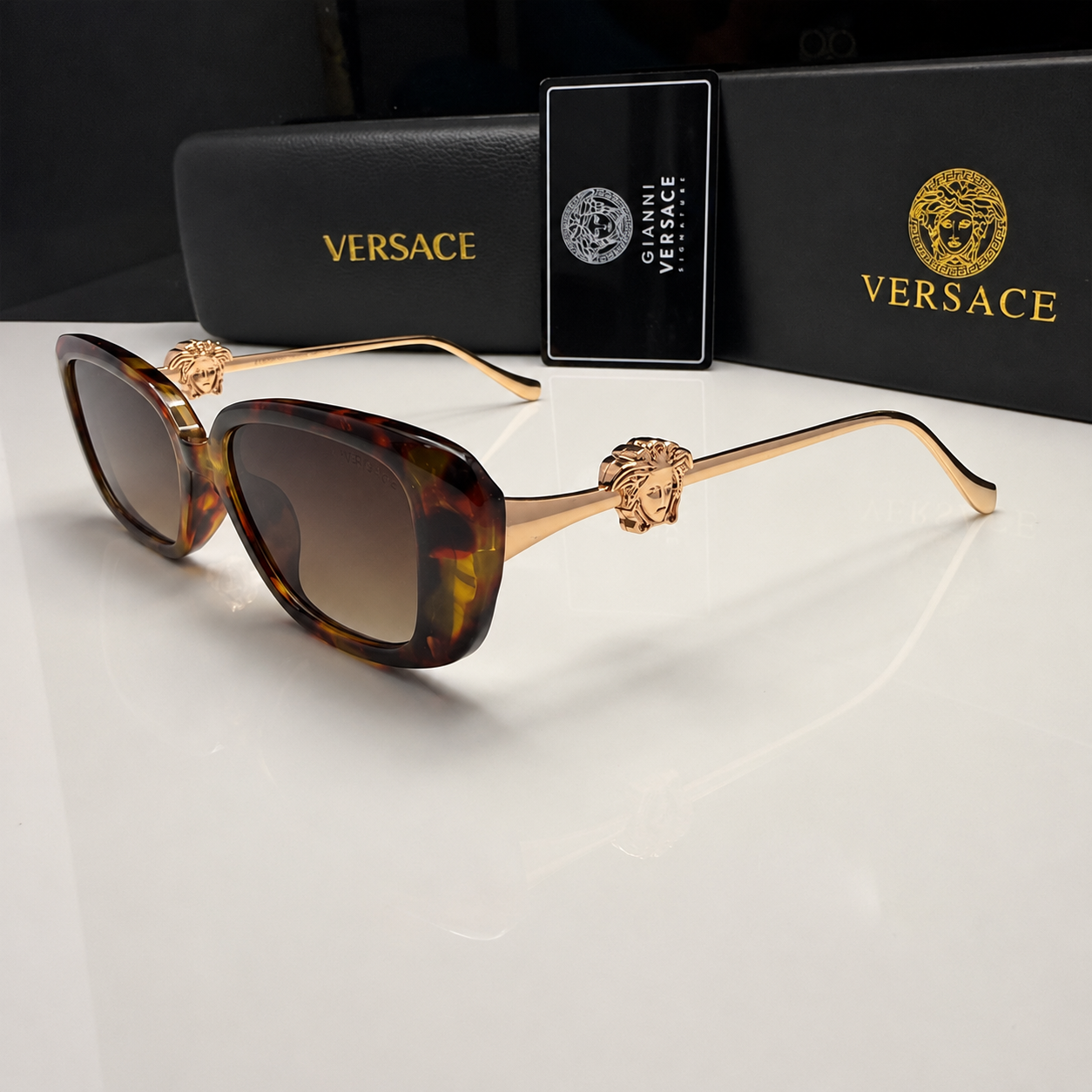 Versace Medusa Tortoiseshell Square Sunglasses