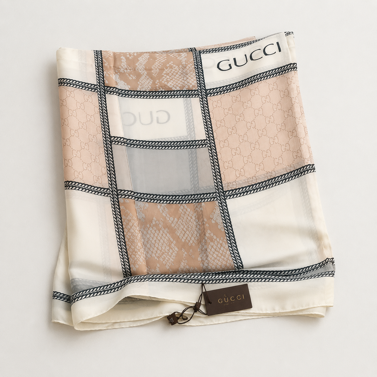 Gucci GG Monogram Chain Print Luxury Stole – Beige