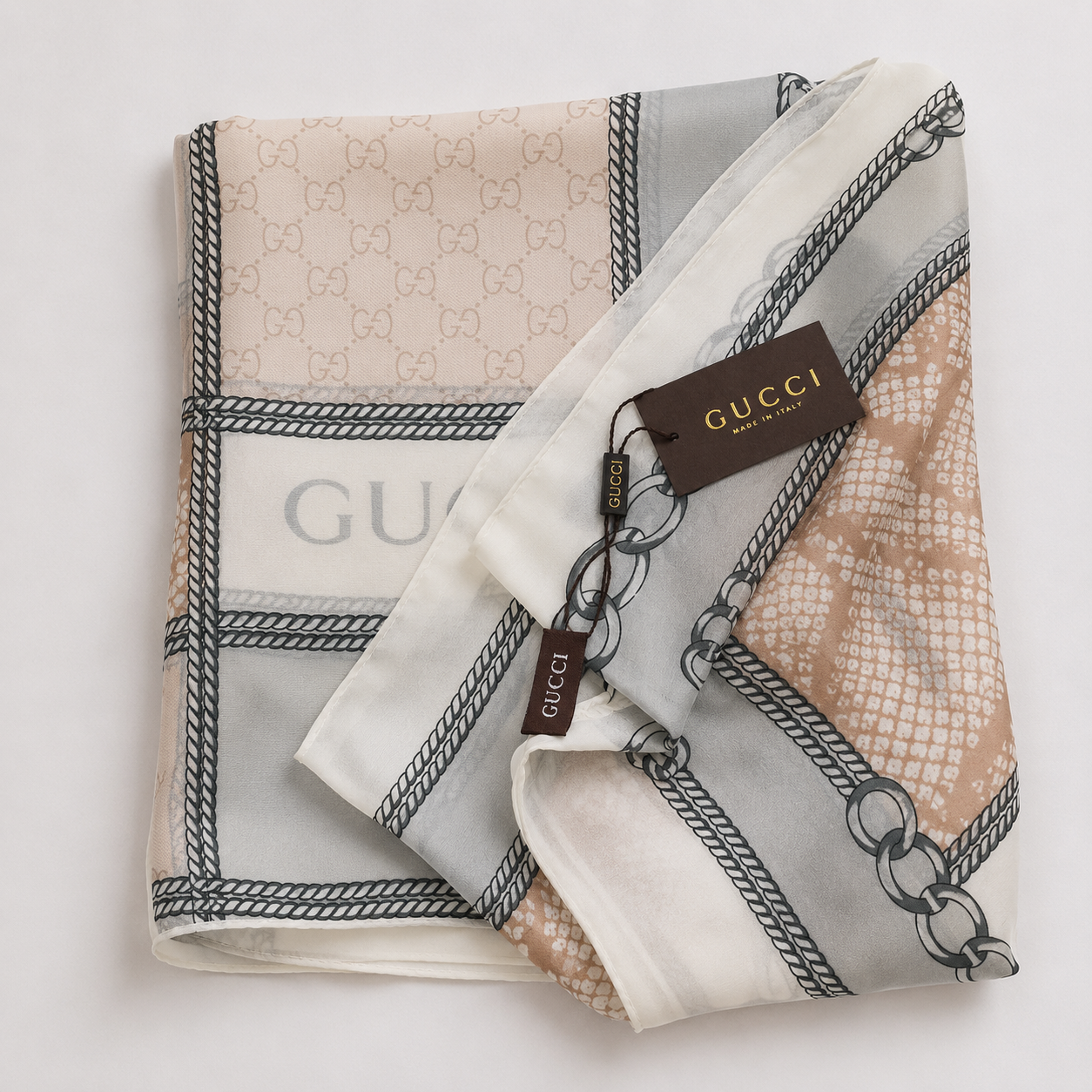Gucci GG Monogram Chain Print Luxury Stole – Beige