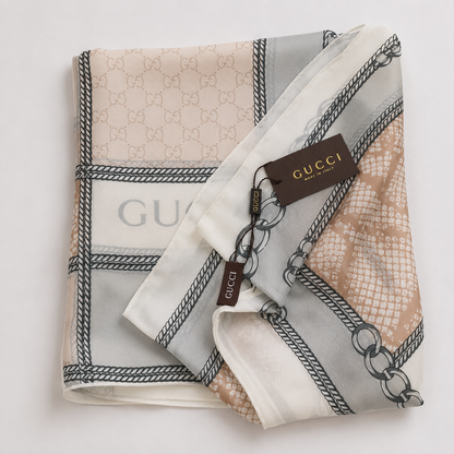 Gucci GG Monogram Chain Print Luxury Stole – Beige