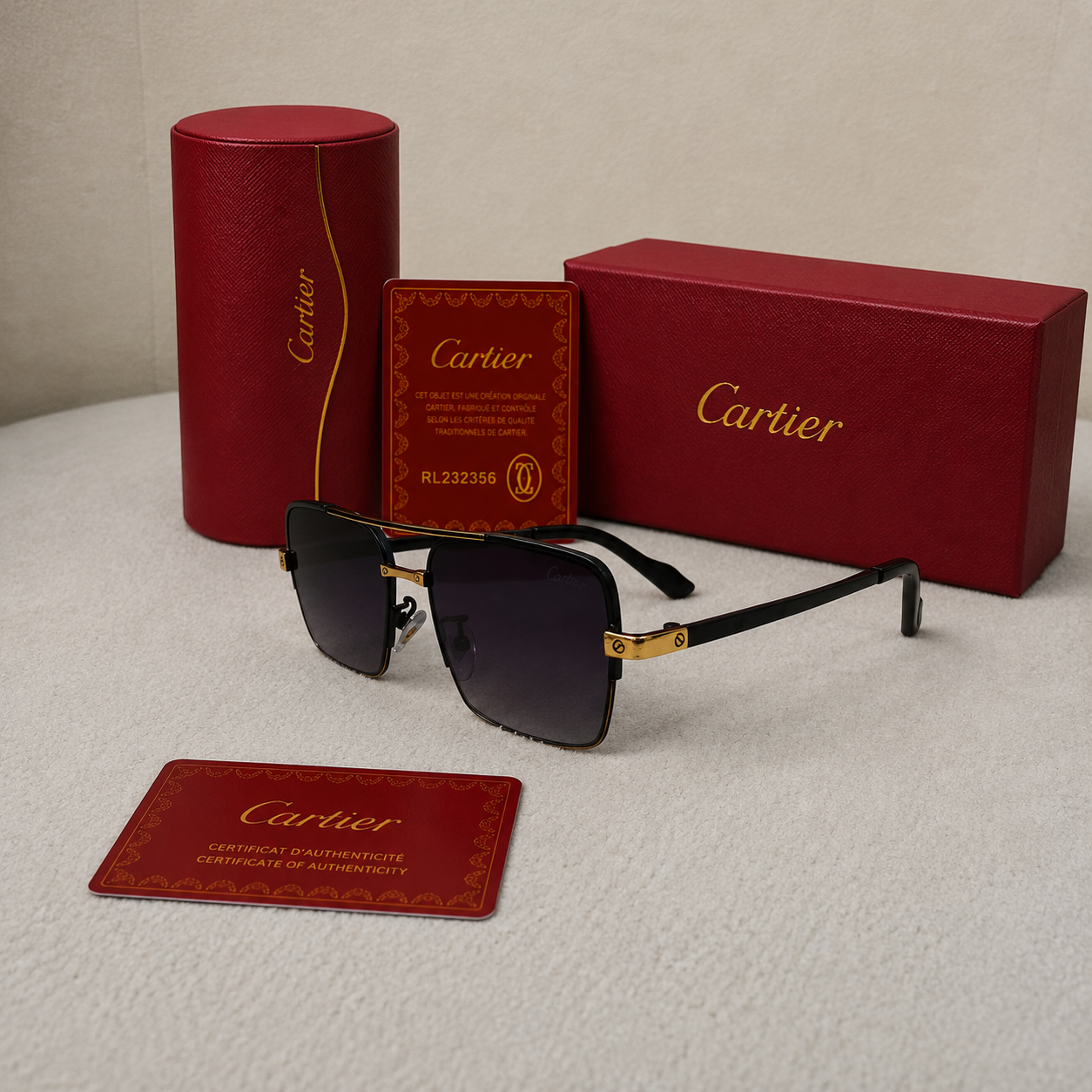 Cartier Santos Square Metal Sunglasses