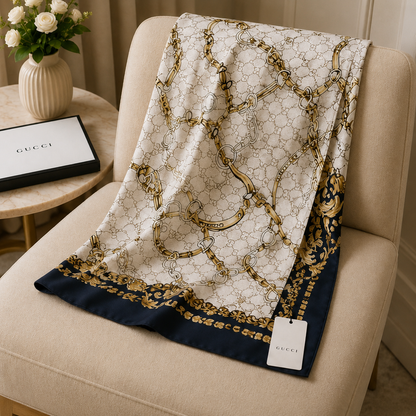 Gucci GG Horsebit Chain Print Silk Scarf
