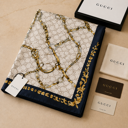 Gucci GG Horsebit Chain Print Silk Scarf