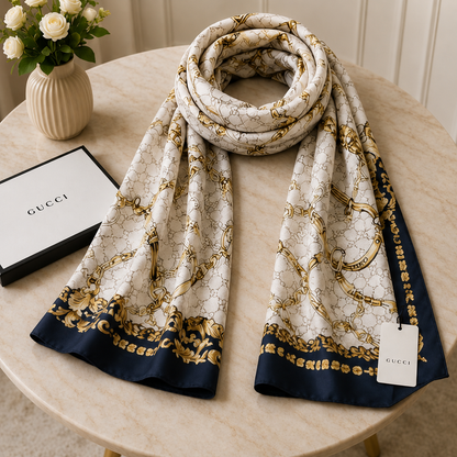 Gucci GG Horsebit Chain Print Silk Scarf
