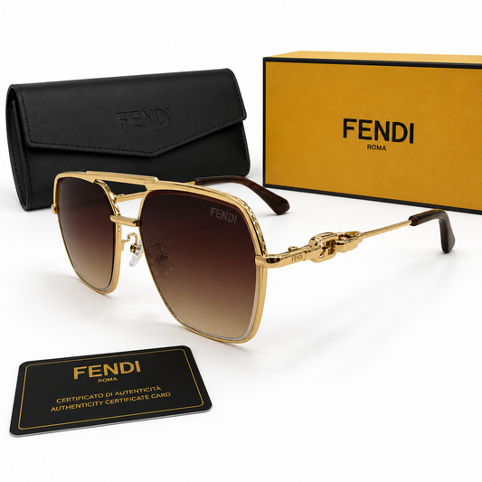 Fendi Gold Navigator Square Sunglasses
