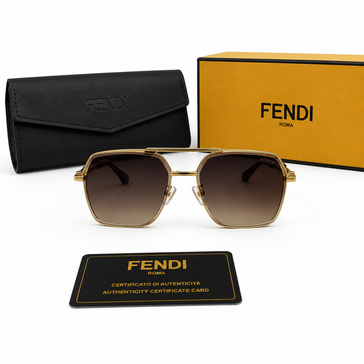 Fendi Gold Navigator Square Sunglasses