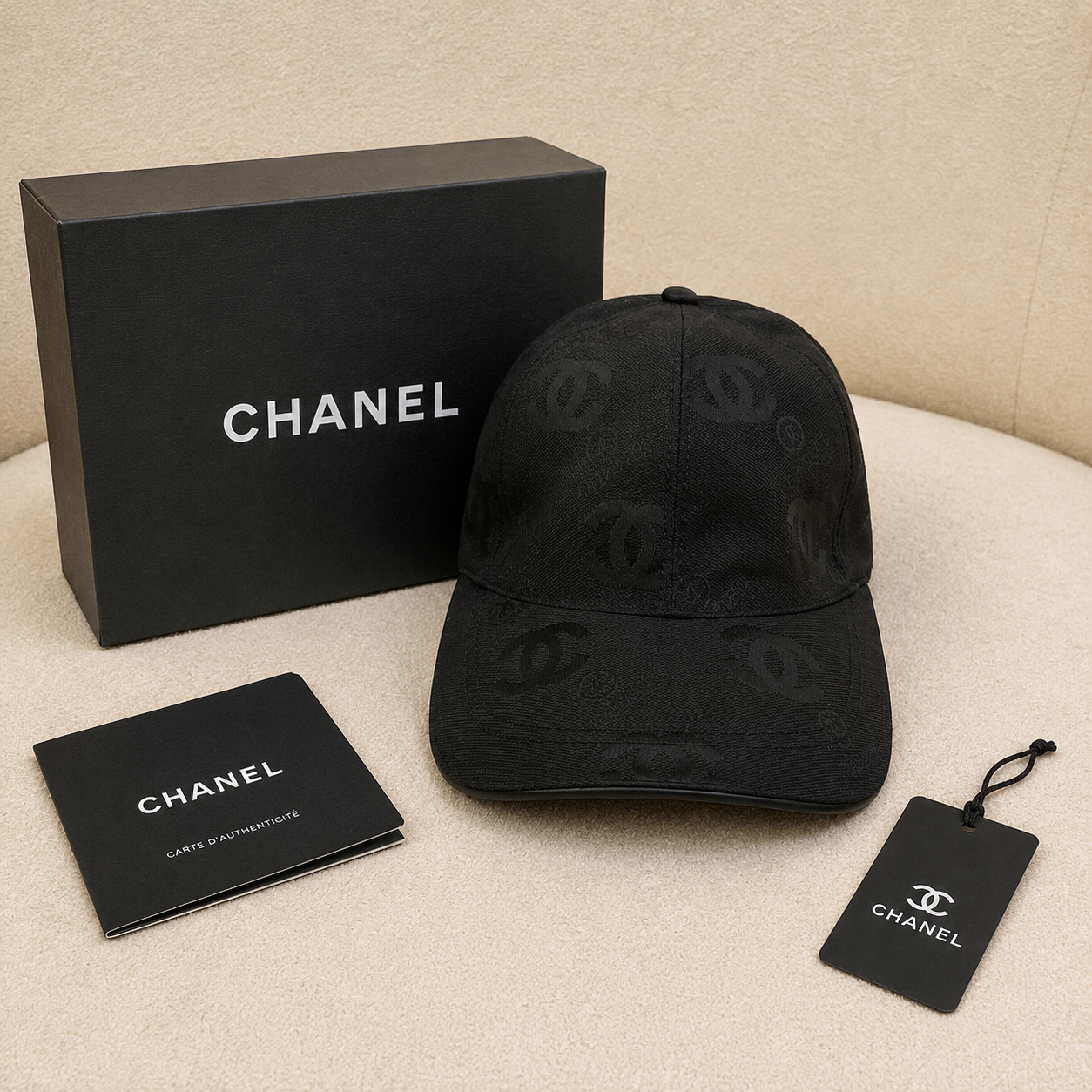 Chanel Black Monogram Baseball Cap