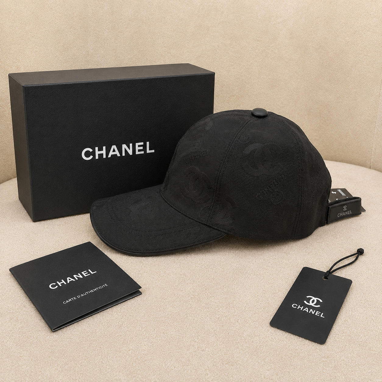 Chanel Black Monogram Baseball Cap