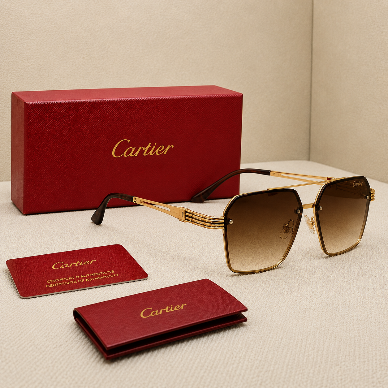 Cartier Santos Gradient Rimless Square Sunglasses