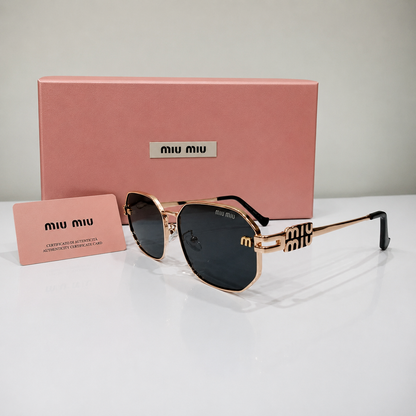 Miu Miu Gold Geometric Logo Sunglasses
