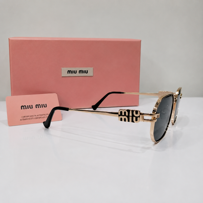 Miu Miu Gold Geometric Logo Sunglasses