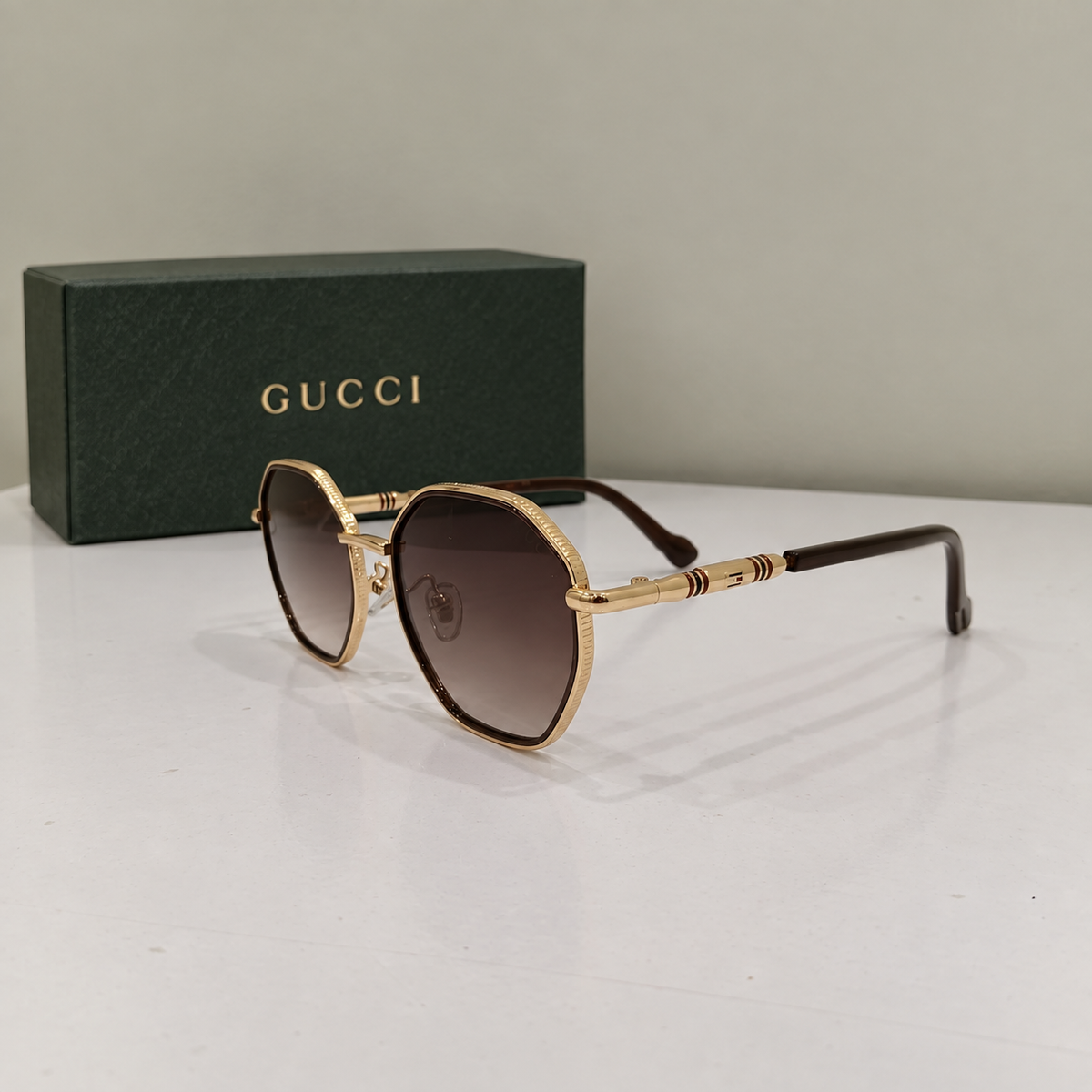 Gucci Gold Geometric Oversized Sunglasses
