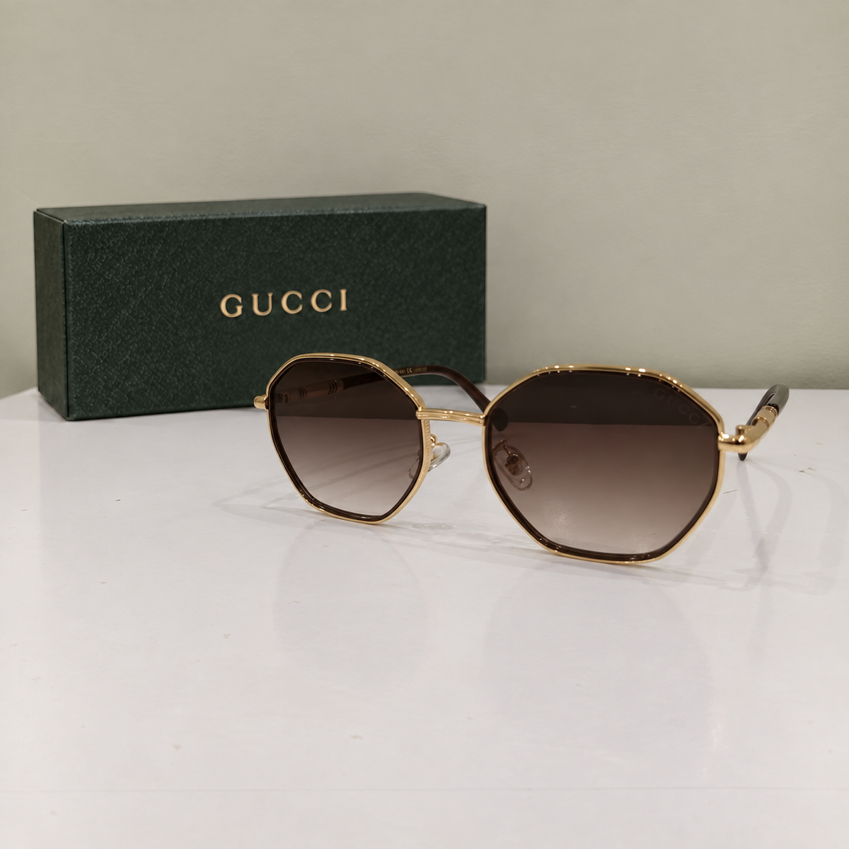 Gucci Gold Geometric Oversized Sunglasses