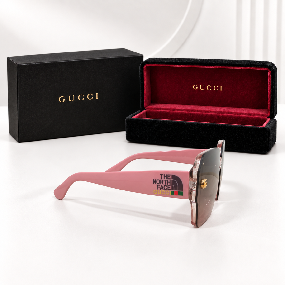 Gucci x The North Face Oversized Square Sunglasses – Pink